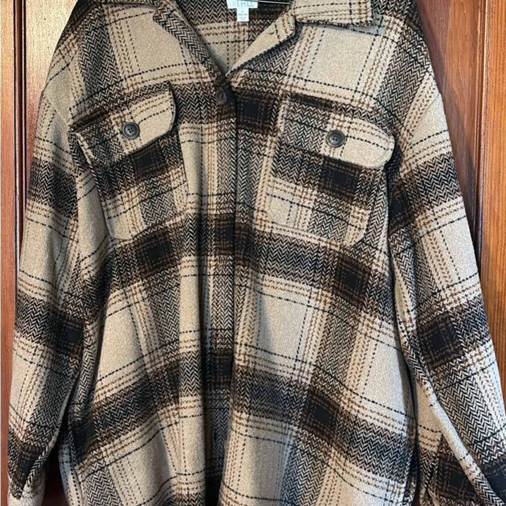 Time and Tru Plaid Jacket - Black and Tan